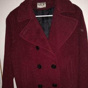 Burgandy, wool pea coat